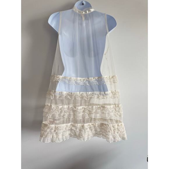 Free People Ivory Sheer Mesh Ruffle Tunic Mini Dress XS Romantic Boho Festival - Picture 2 of 7